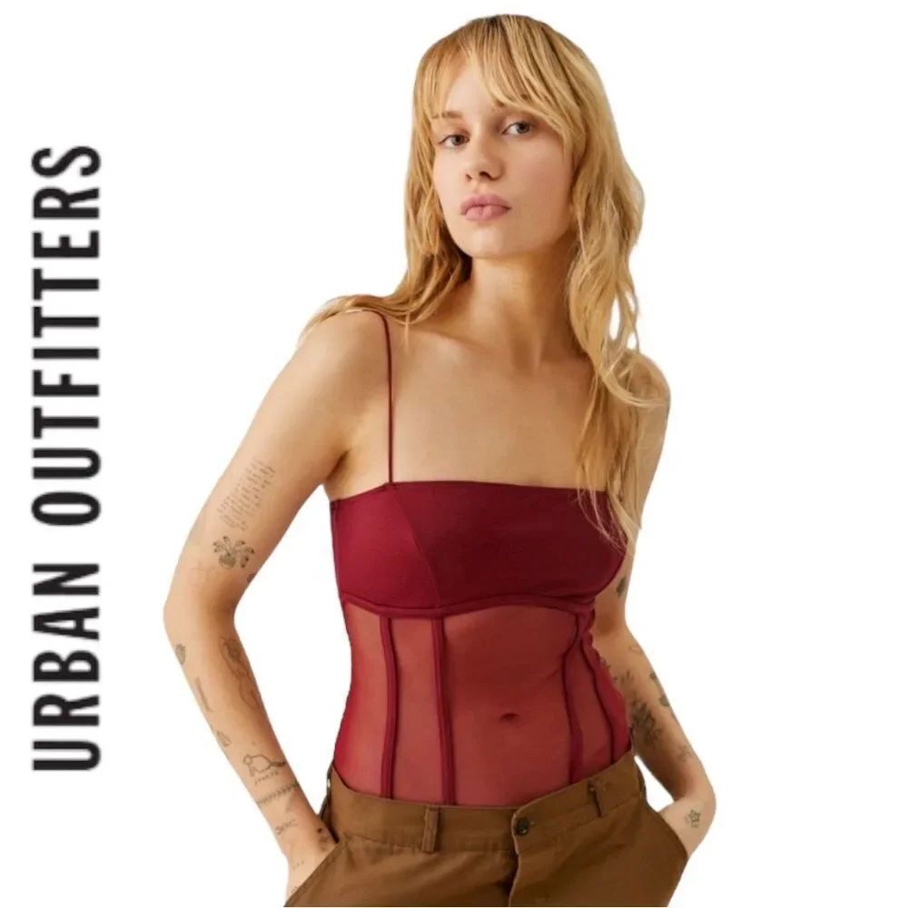 UO Urban Outfitters Harlow Out From Under Sheer Mesh Corset Bodysuit S M L XL